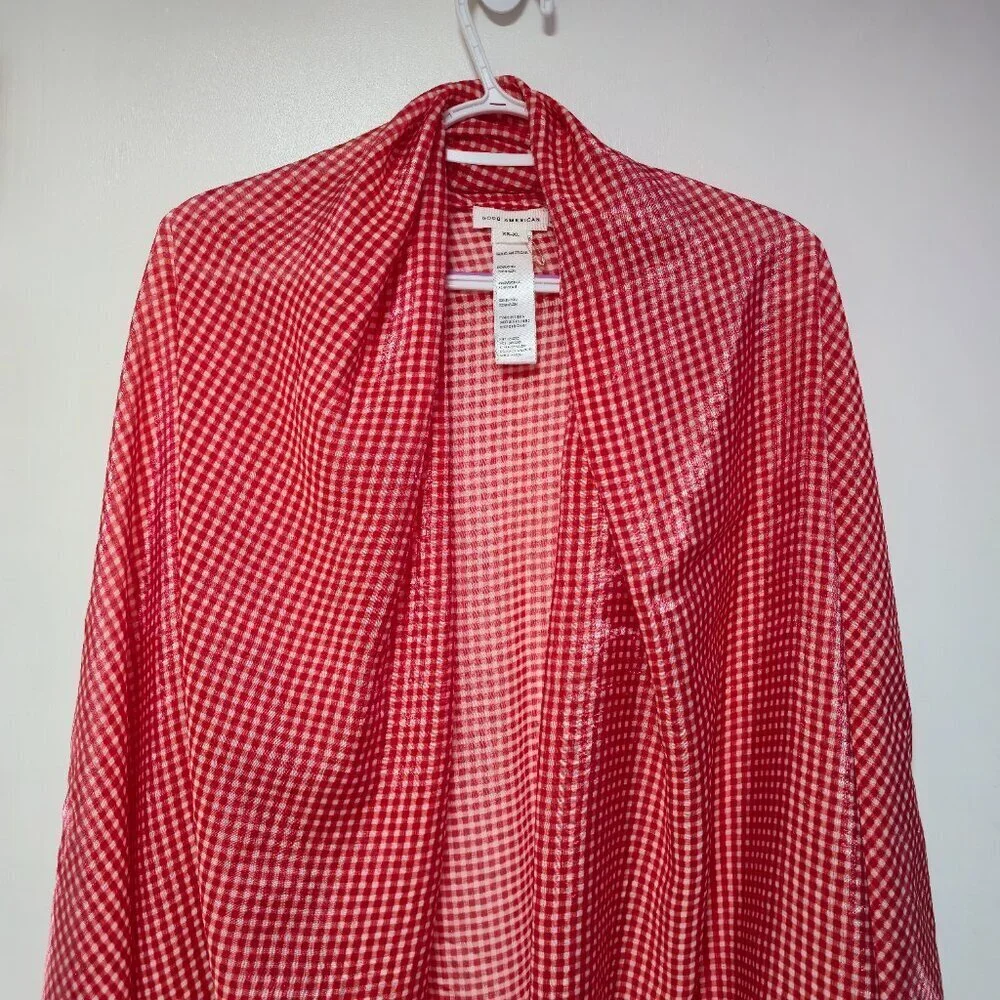 Red and White Checkered Good American Scarf Shiny New